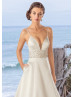 Beaded Double Straps Ivory Satin Corset Back Fashion Wedding Dress